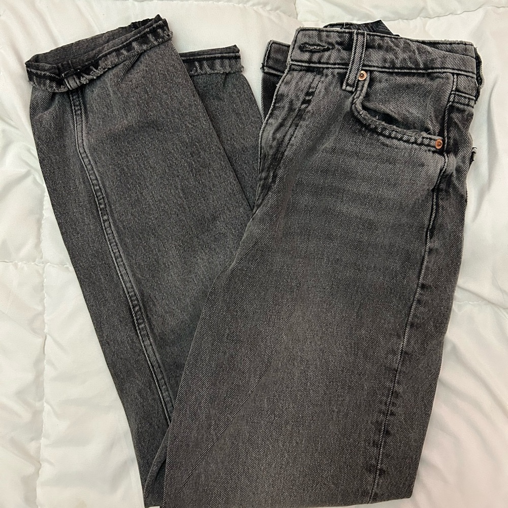 Zara Black Washed Straight-Leg Jeans